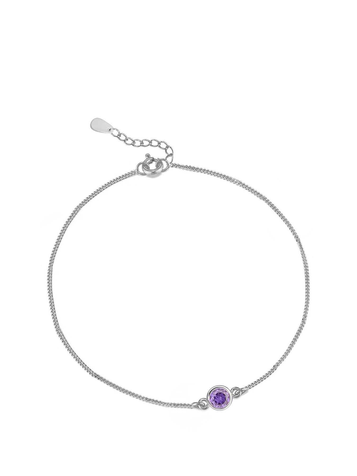 undefined Sterling Silver Birthstone CZ Rubover Bracelet