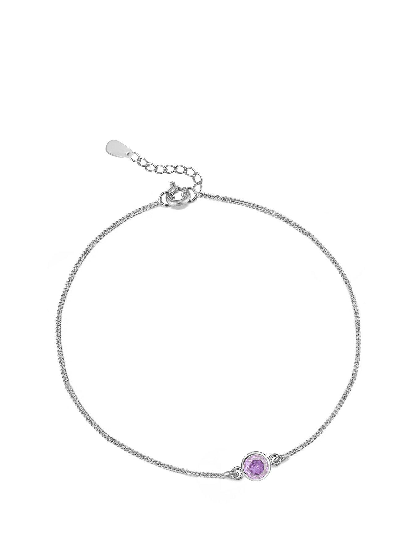 undefined Sterling Silver Birthstone CZ Rubover Bracelet