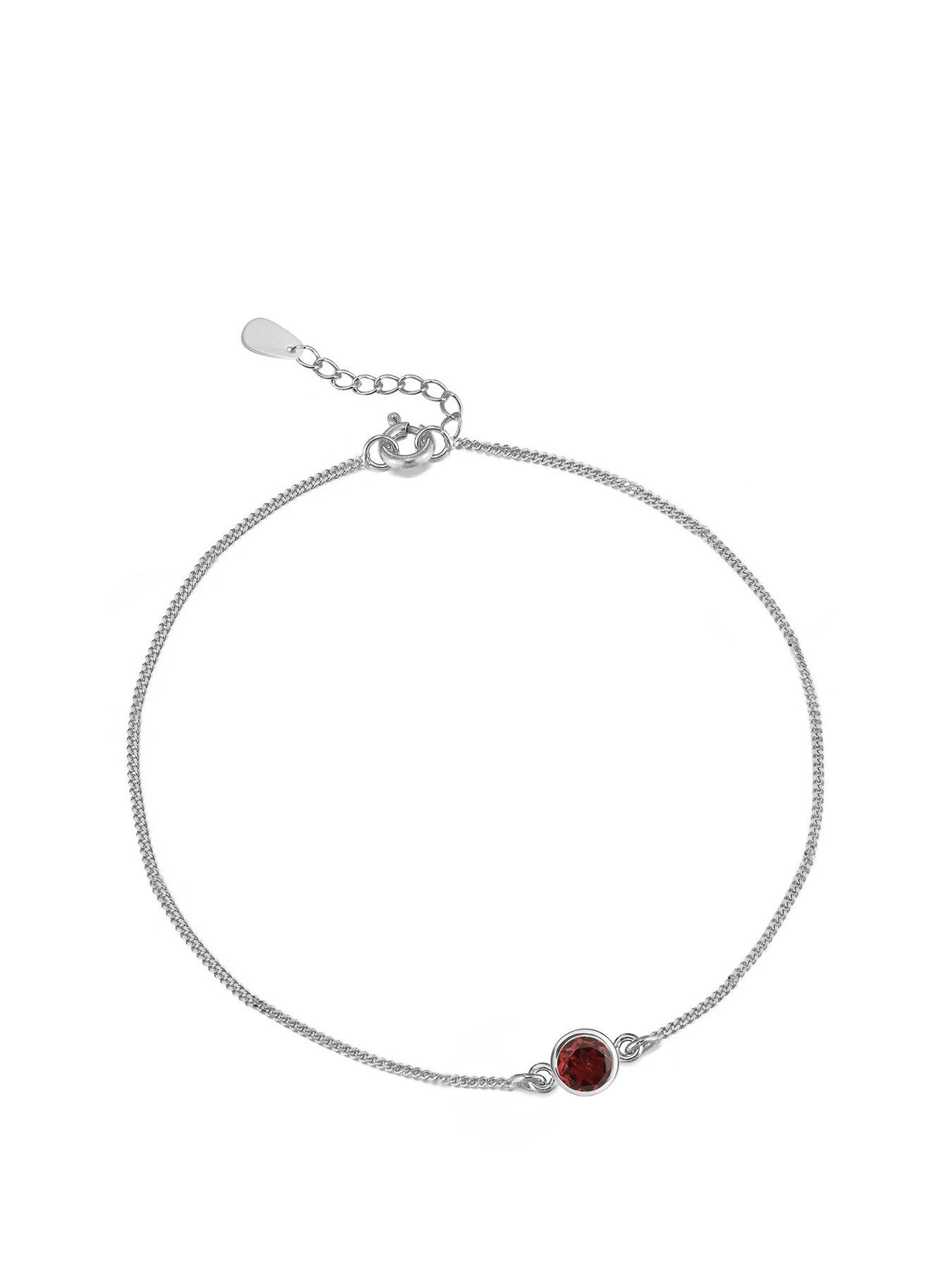 undefined Sterling Silver Birthstone CZ Rubover Bracelet