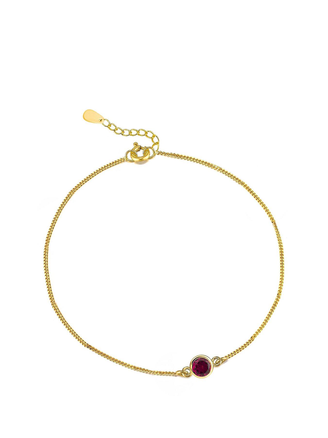 Product photograph of The Love Collection Gold Plated Sterling Silver Birthstone Cz Rubover Bracelet from very.co.uk