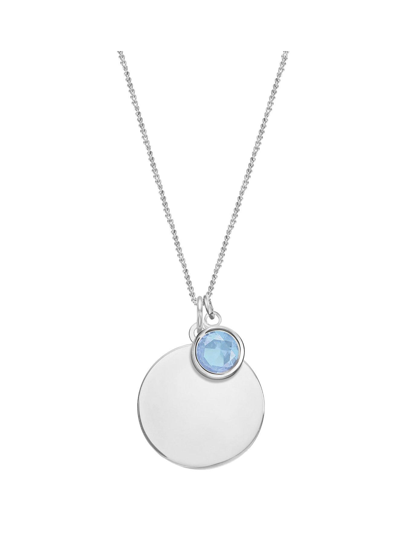 undefined Sterling Silver Personalised Birthstone CZ Rubover Charm and Disc Necklace