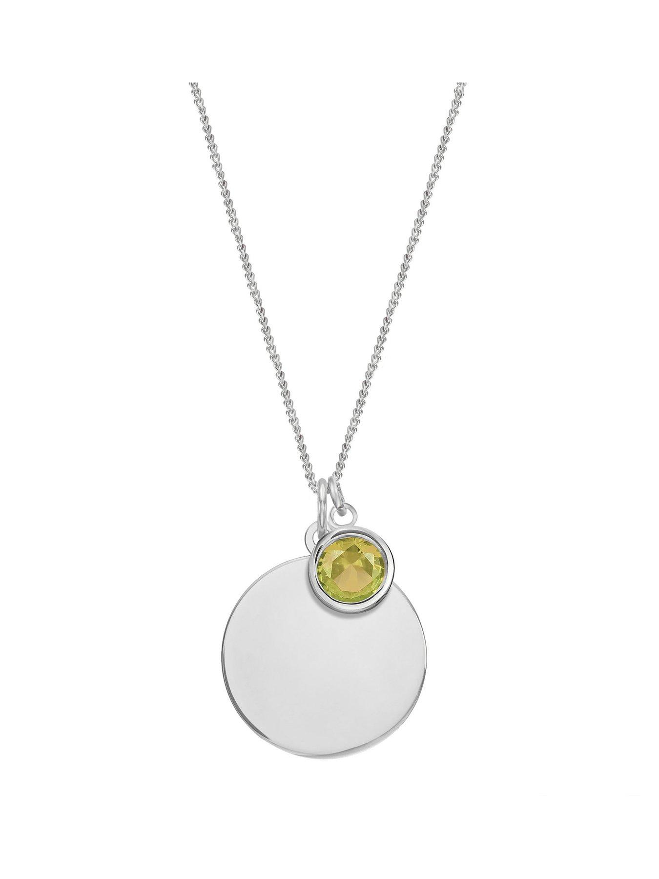 undefined Sterling Silver Personalised Birthstone CZ Rubover Charm and Disc Necklace