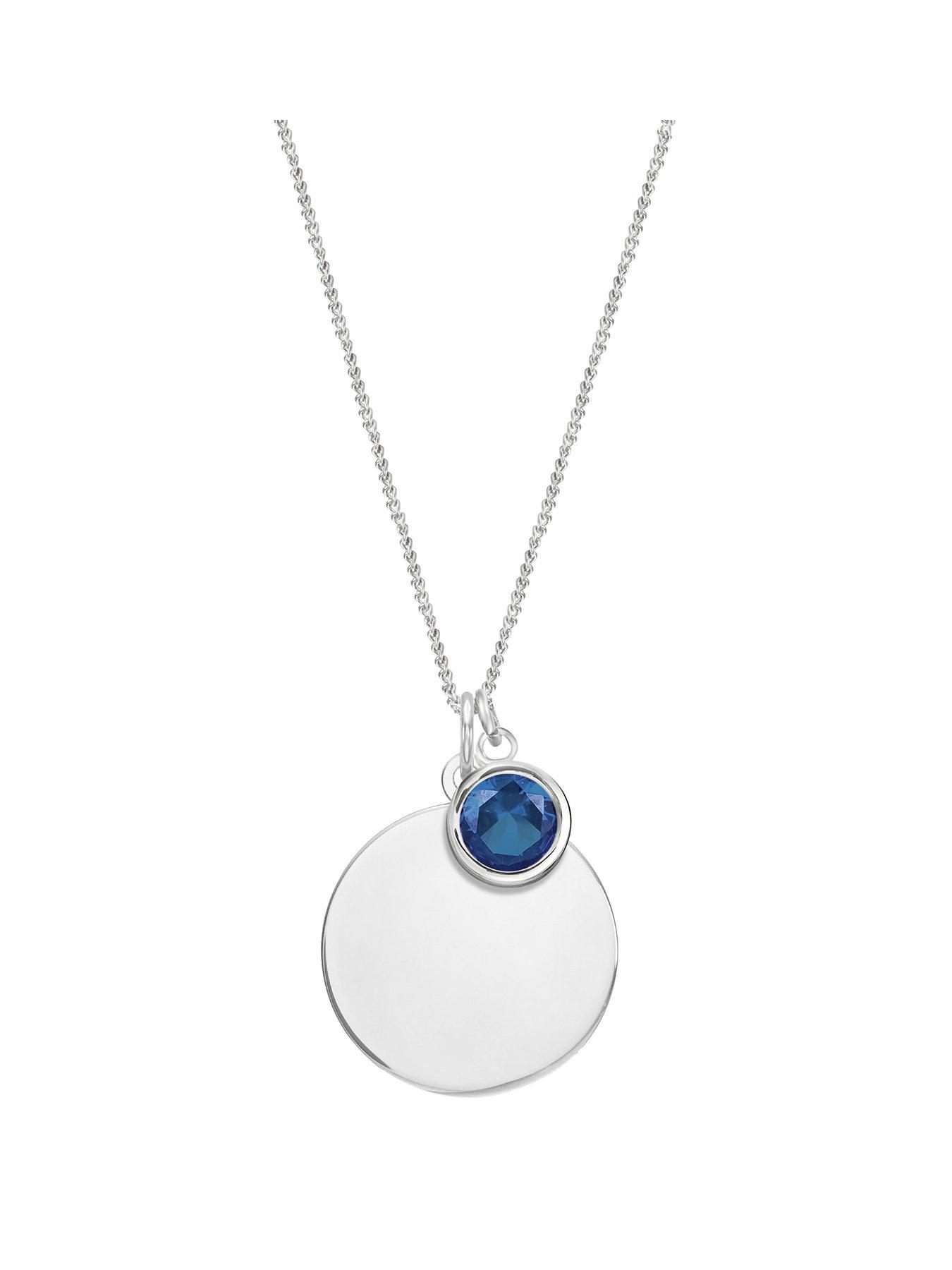 undefined Sterling Silver Personalised Birthstone CZ Rubover Charm and Disc Necklace