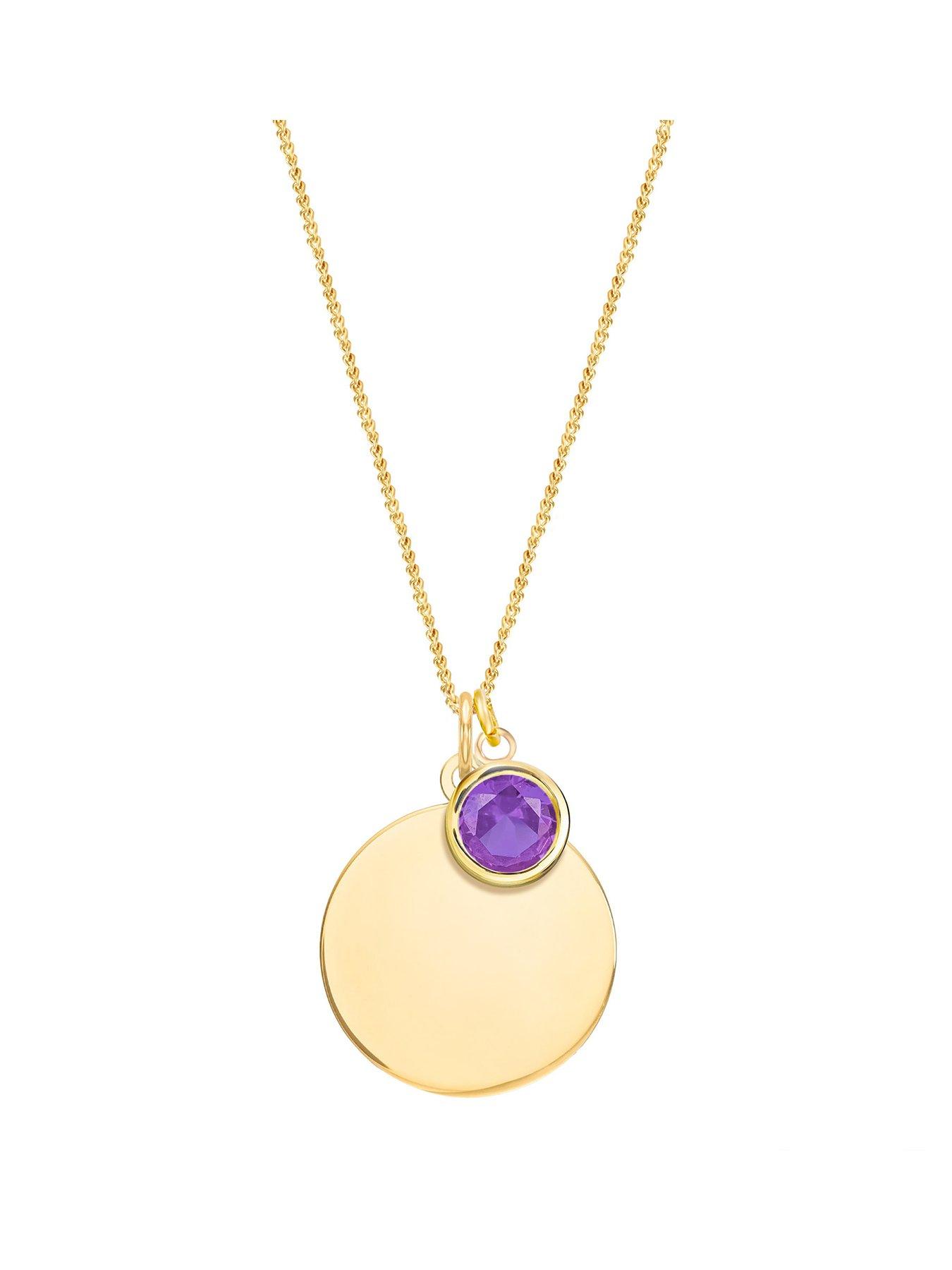 undefined Gold Plated Sterling Silver Personalised Birthstone CZ Rubover Charm and Disc Necklace