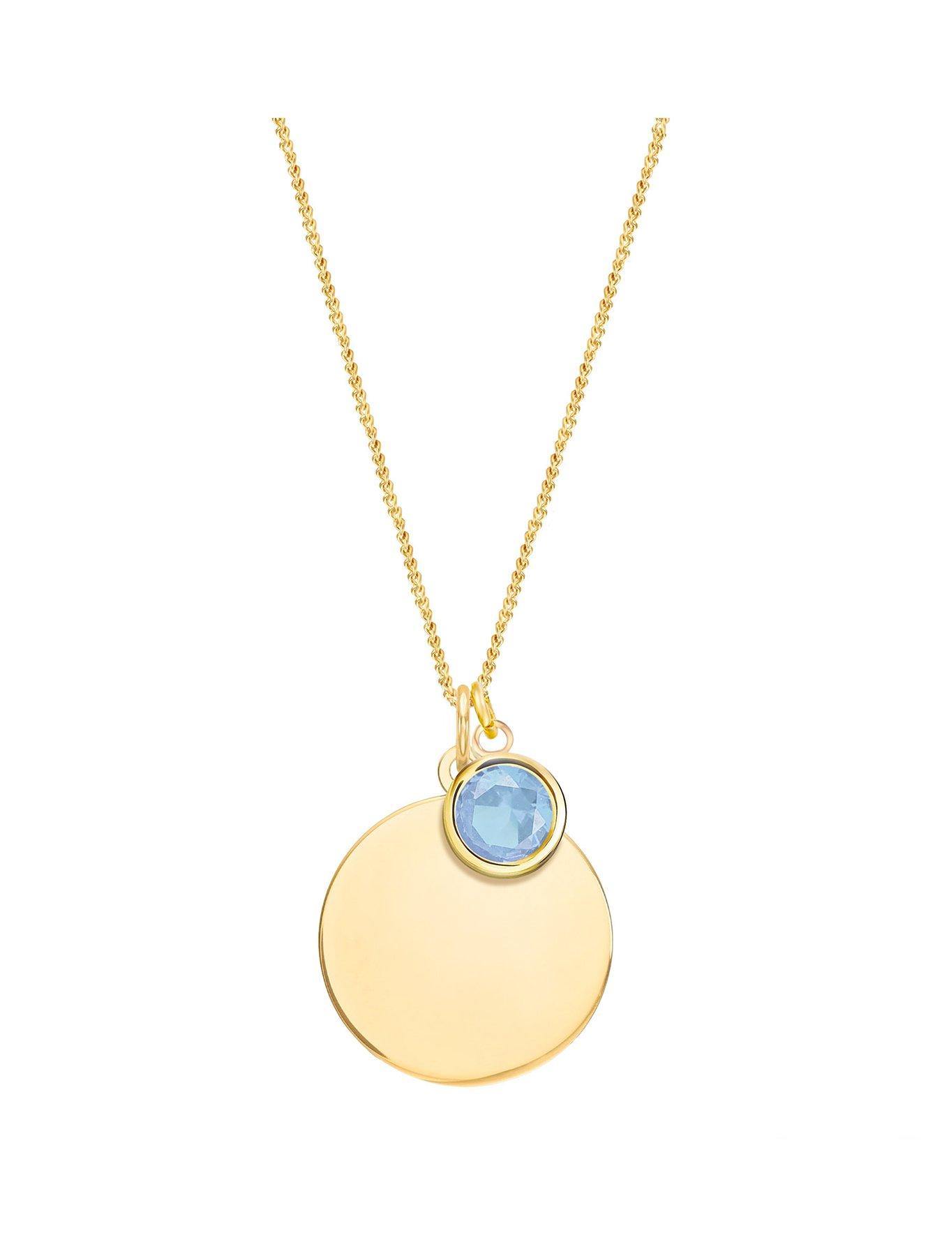 undefined Gold Plated Sterling Silver Personalised Birthstone CZ Rubover Charm and Disc Necklace