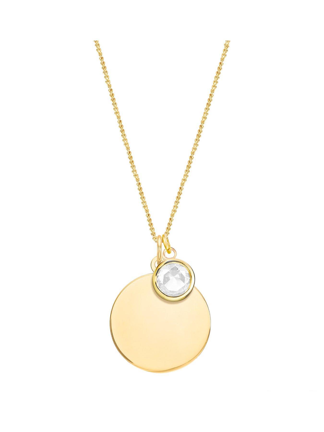undefined Gold Plated Sterling Silver Personalised Birthstone CZ Rubover Charm and Disc Necklace