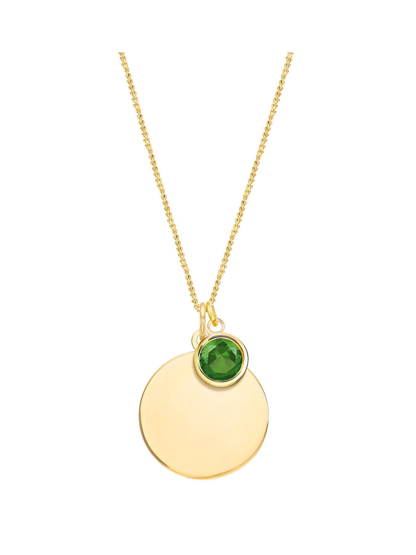 undefined Gold Plated Sterling Silver Personalised Birthstone CZ Rubover Charm and Disc Necklace