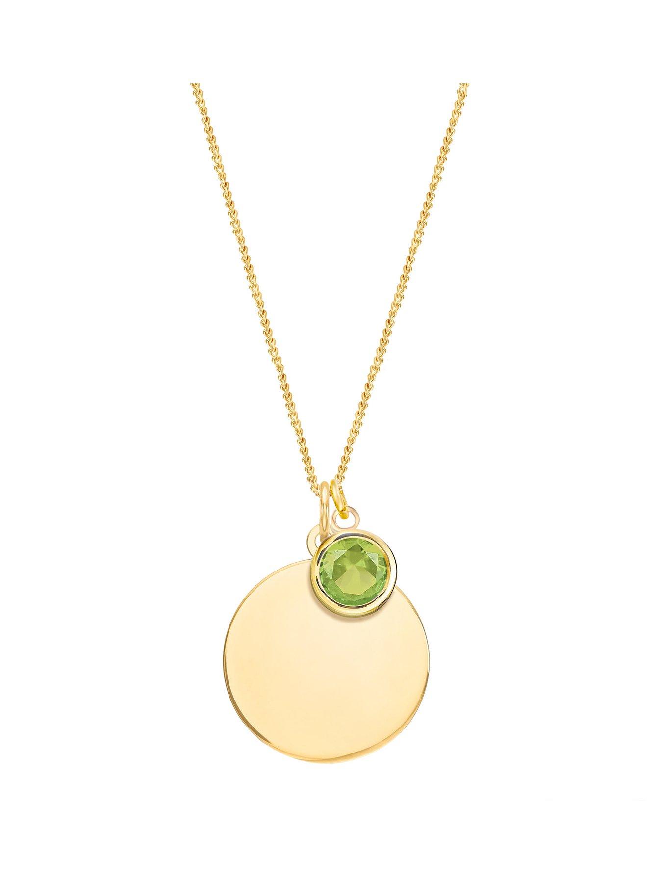 undefined Gold Plated Sterling Silver Personalised Birthstone CZ Rubover Charm and Disc Necklace