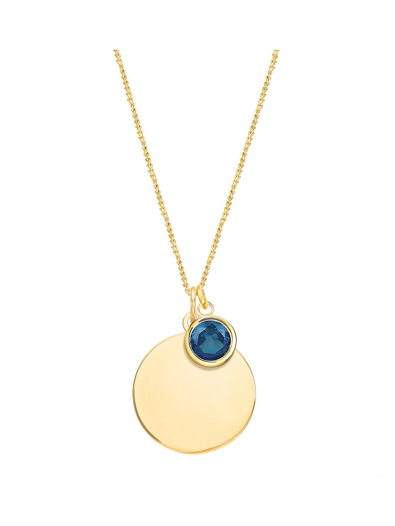 undefined Gold Plated Sterling Silver Personalised Birthstone CZ Rubover Charm and Disc Necklace