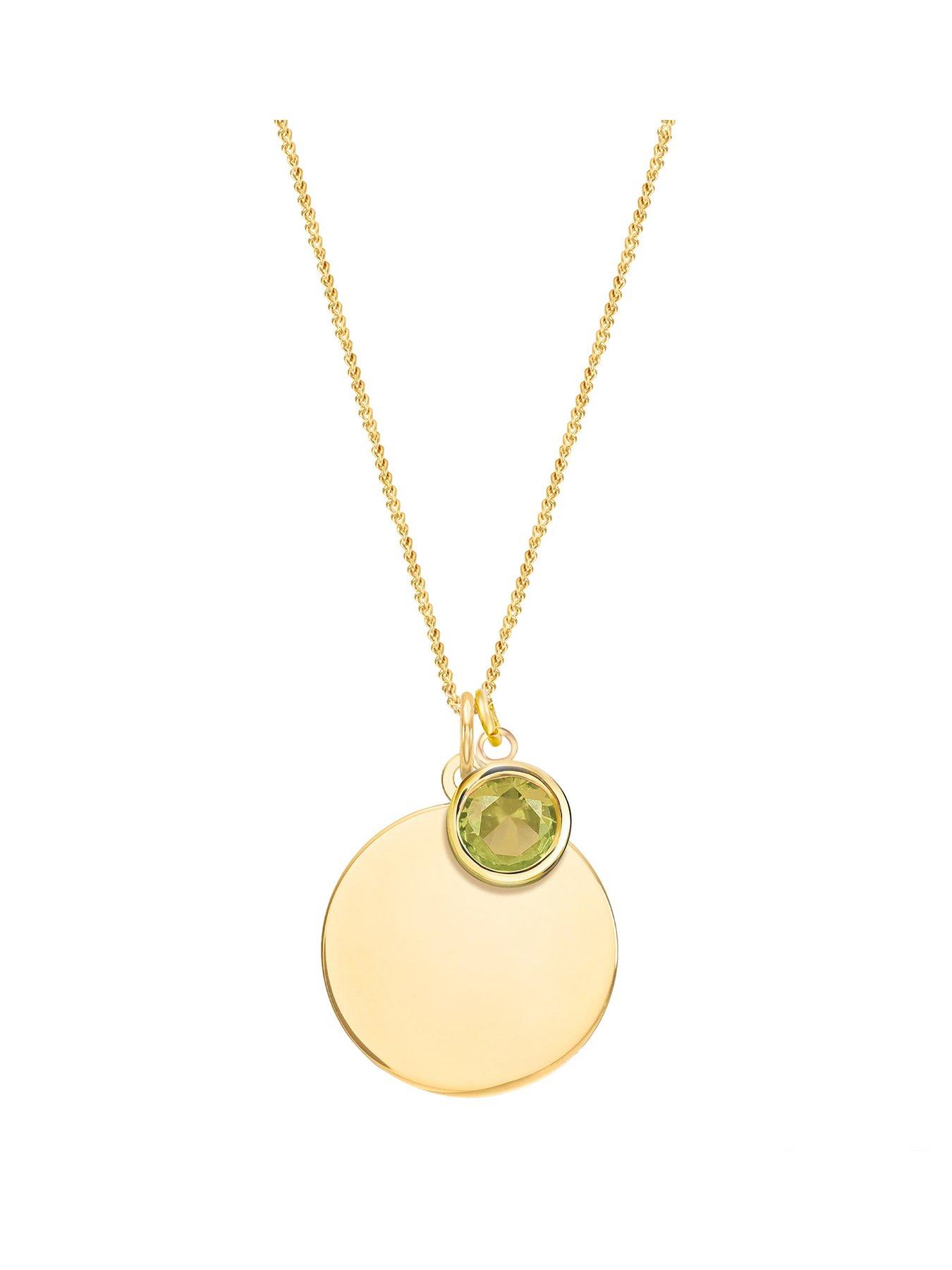 undefined Gold Plated Sterling Silver Personalised Birthstone CZ Rubover Charm and Disc Necklace
