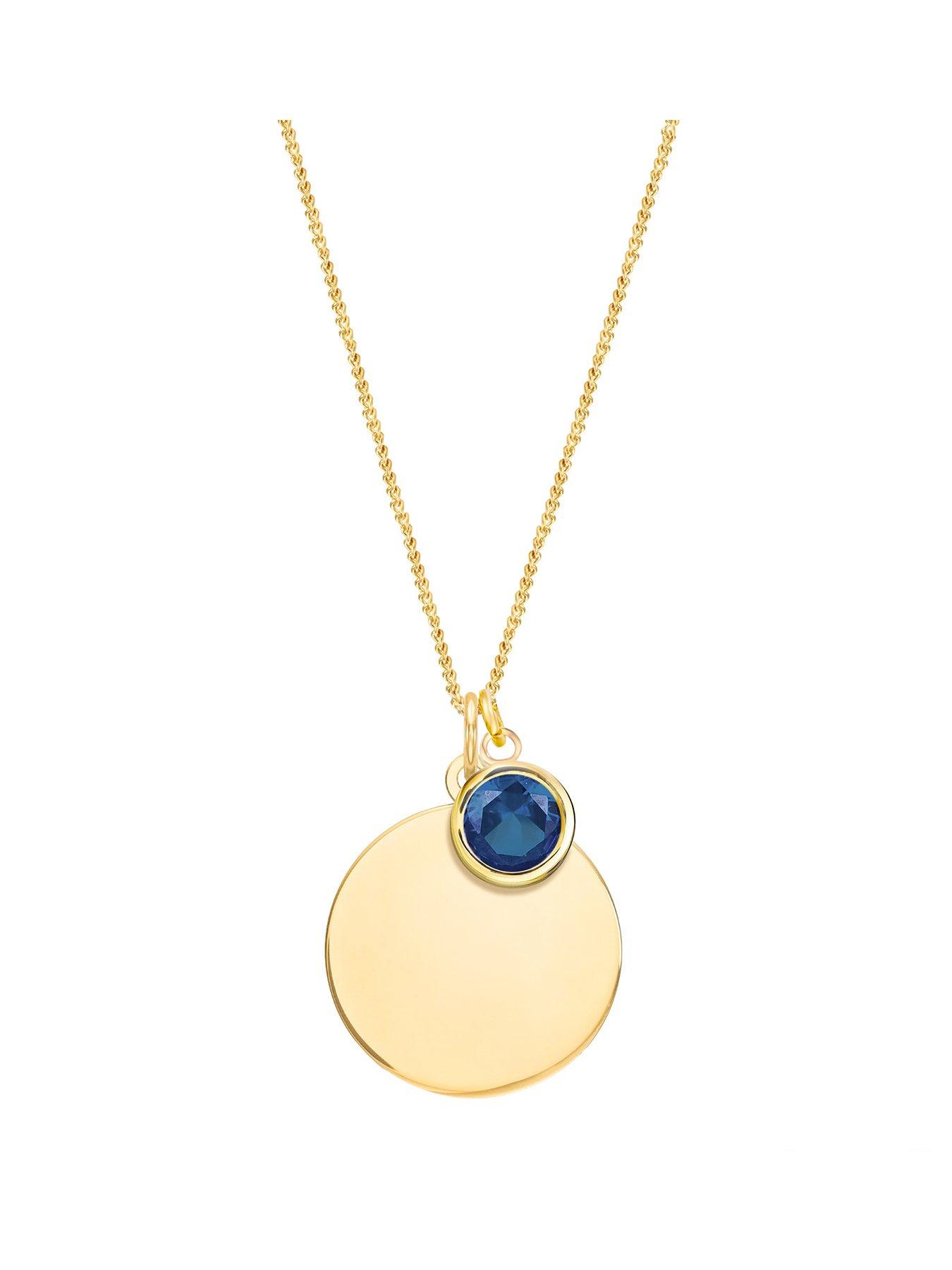 The Love Collection Gold Plated Sterling Silver Personalised Birthstone CZ Rubover Charm and Disc Necklace