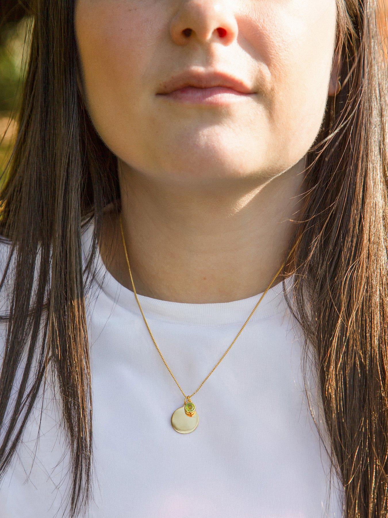 Image 4 of 5 of The Love Collection Gold Plated Sterling Silver Personalised Birthstone CZ Rubover Charm and Disc Necklace