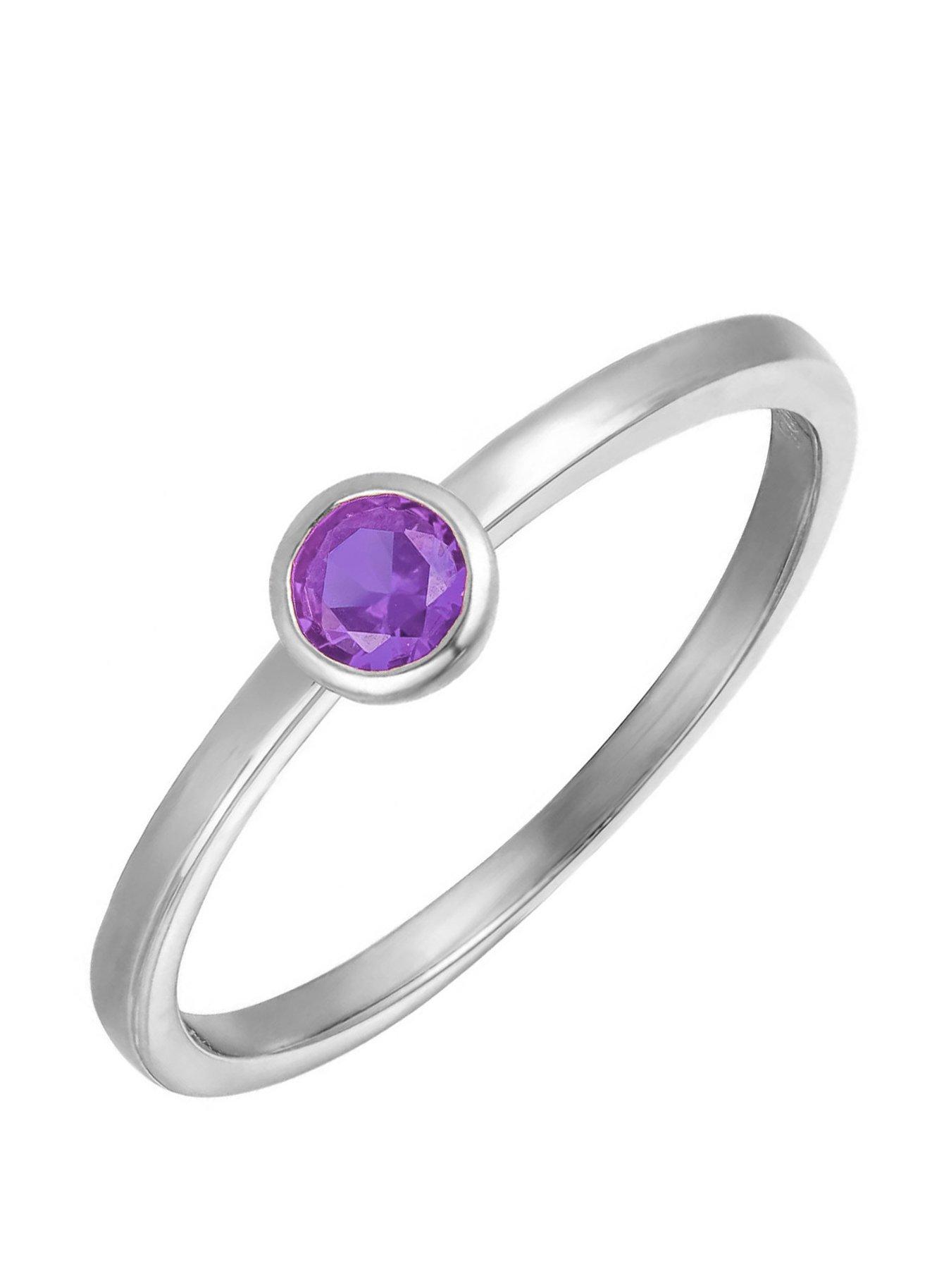 undefined Sterling Silver Birthstone CZ Rubover Ring