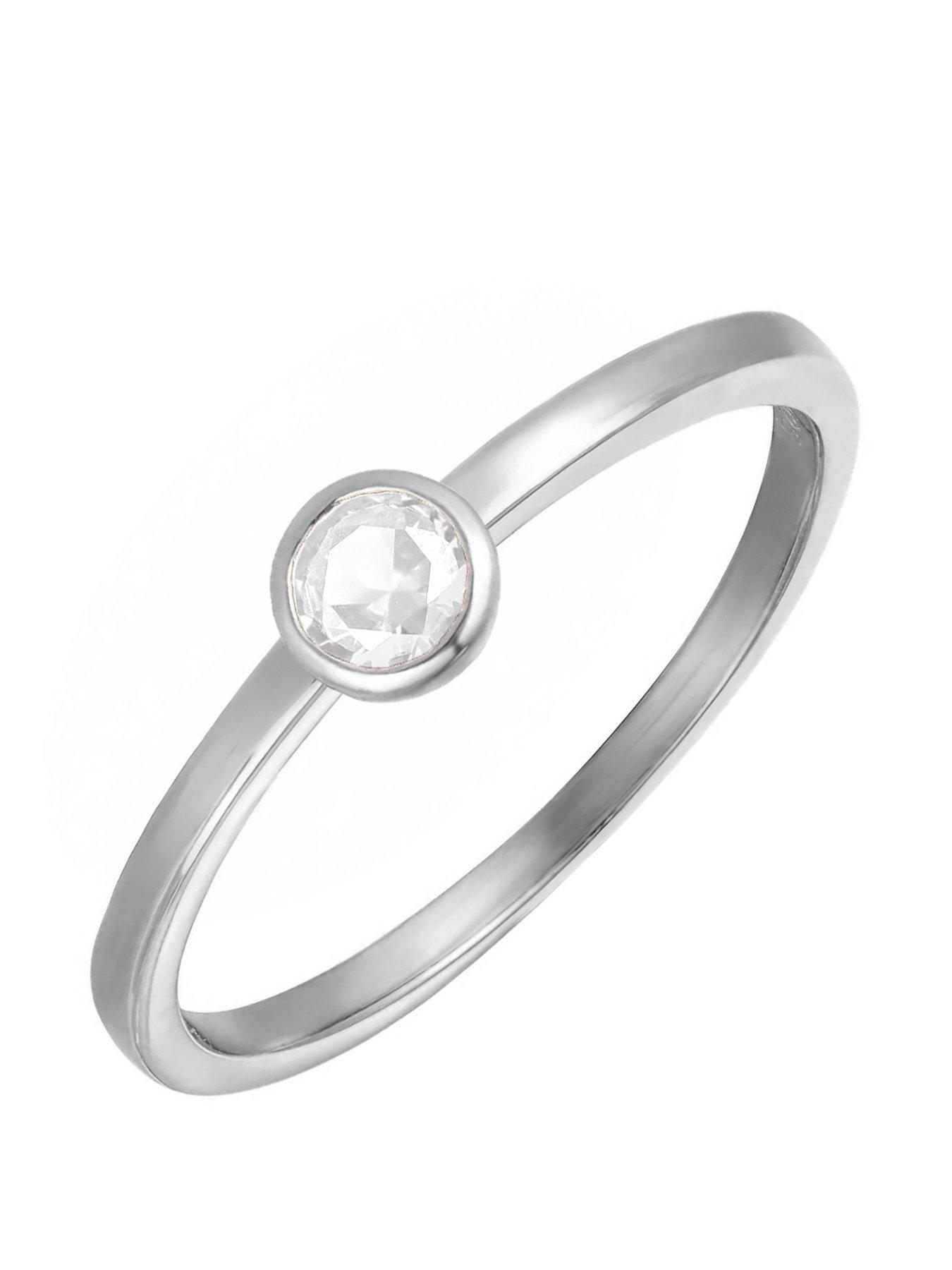 undefined Sterling Silver Birthstone CZ Rubover Ring