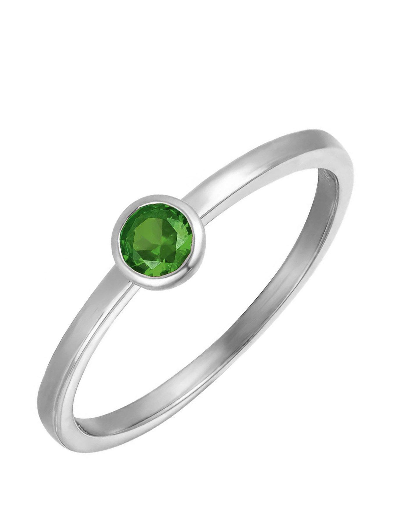 undefined Sterling Silver Birthstone CZ Rubover Ring