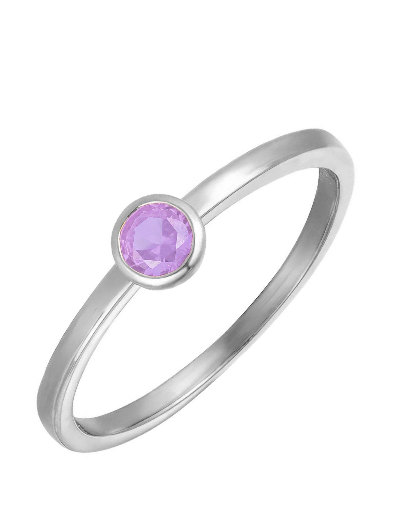 undefined Sterling Silver Birthstone CZ Rubover Ring