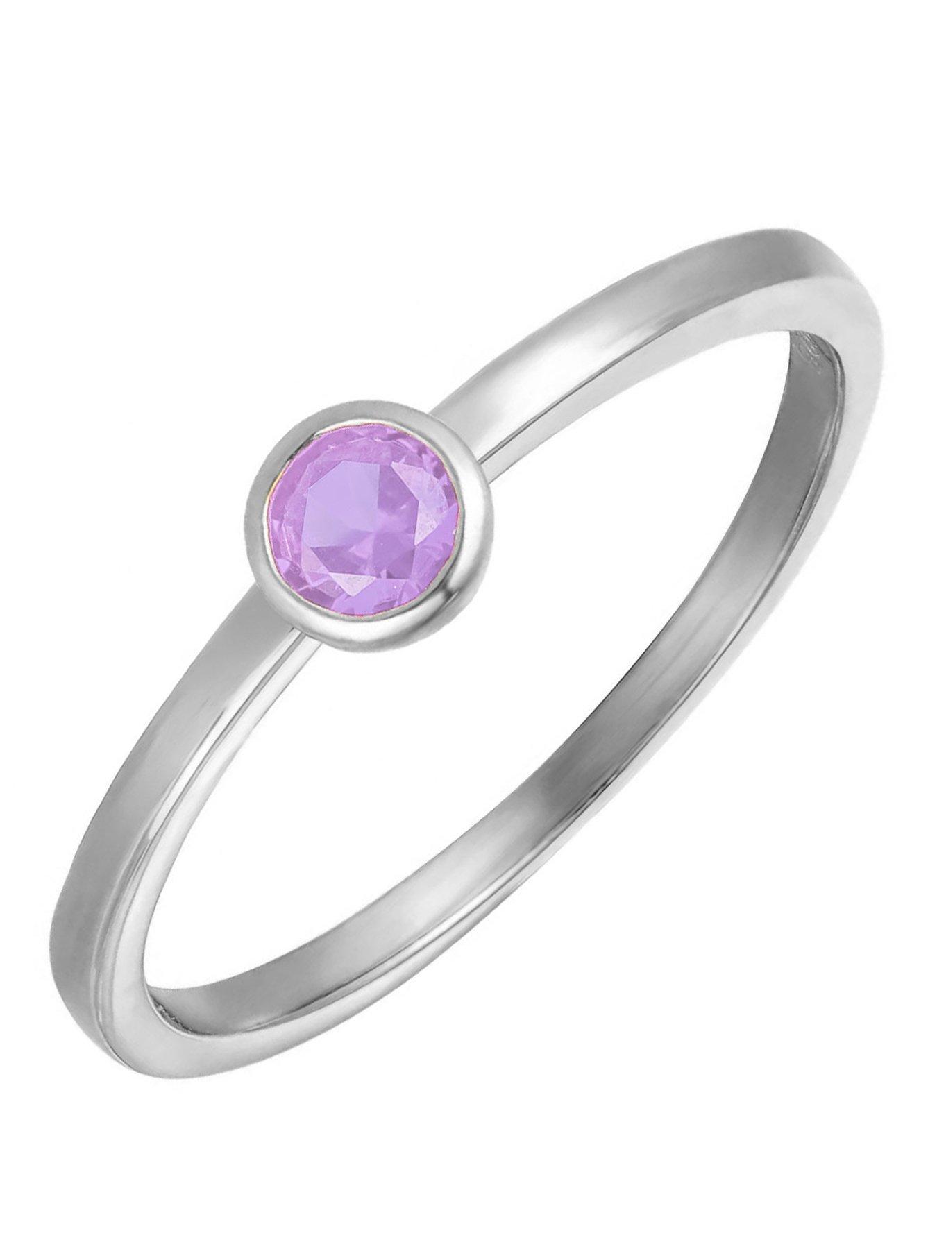 The Love Collection Sterling Silver Birthstone CZ Rubover Ring