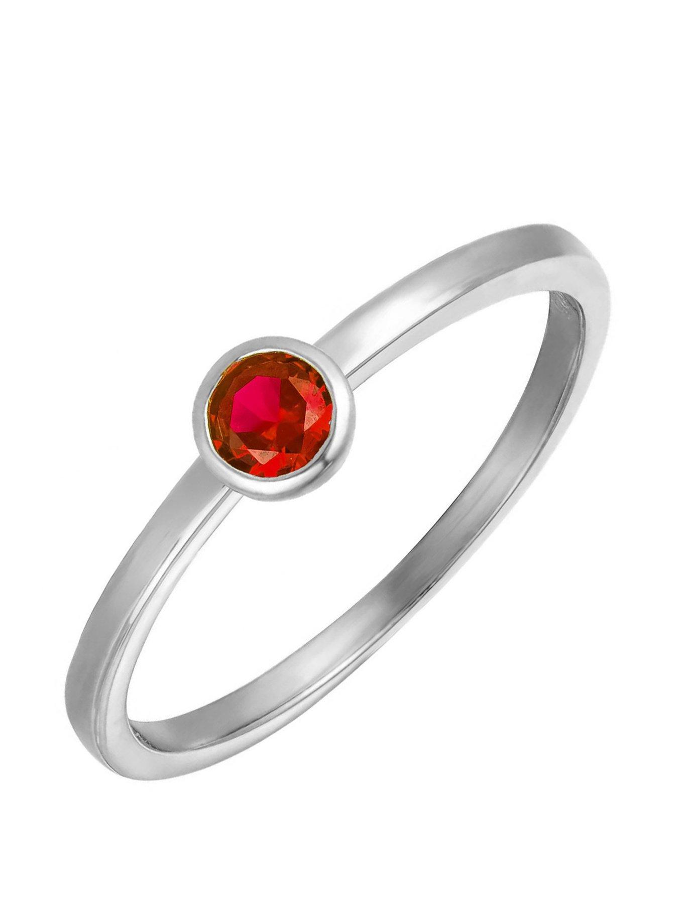 undefined Sterling Silver Birthstone CZ Rubover Ring