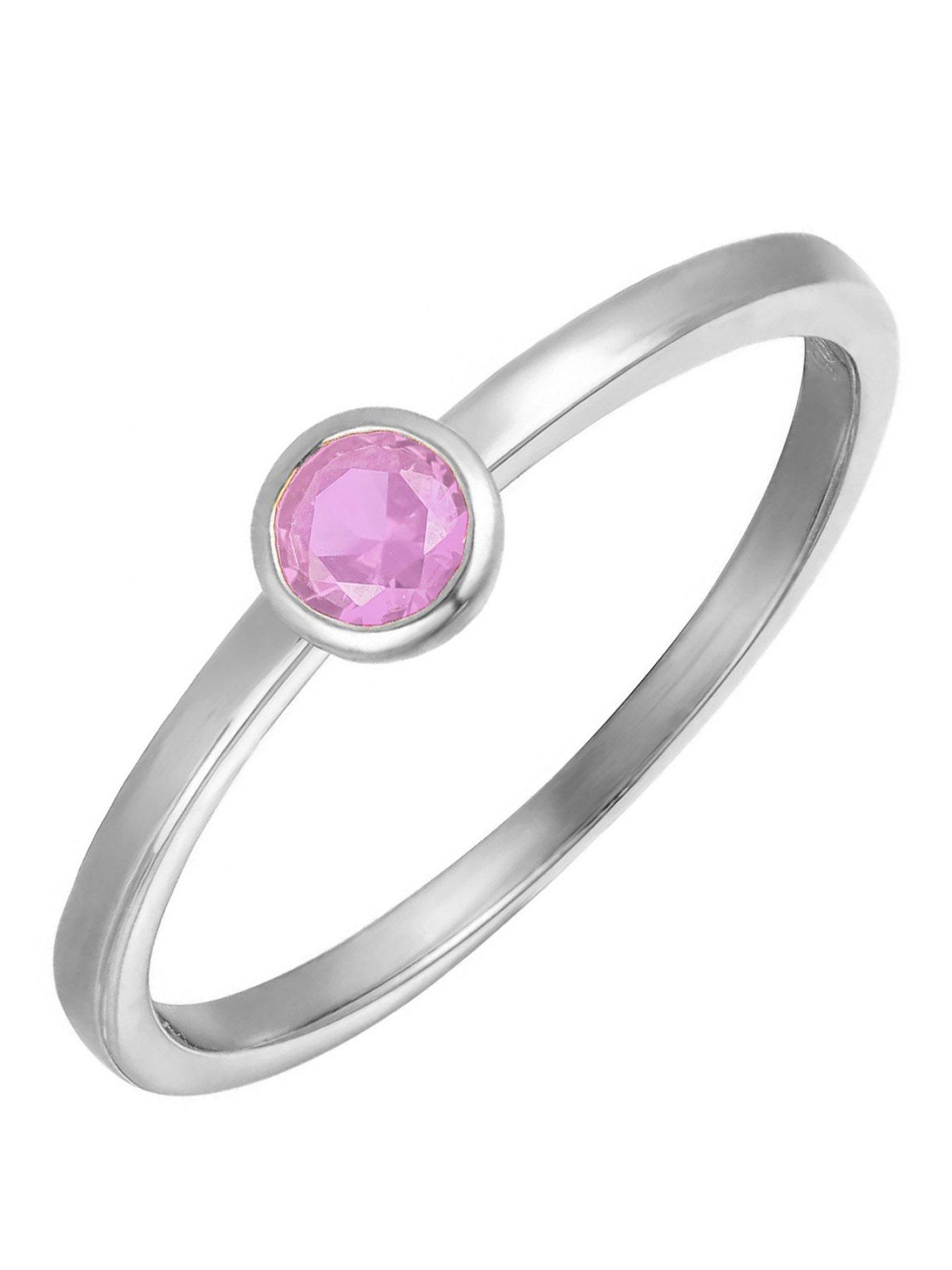 The Love Collection Sterling Silver Birthstone CZ Rubover Ring