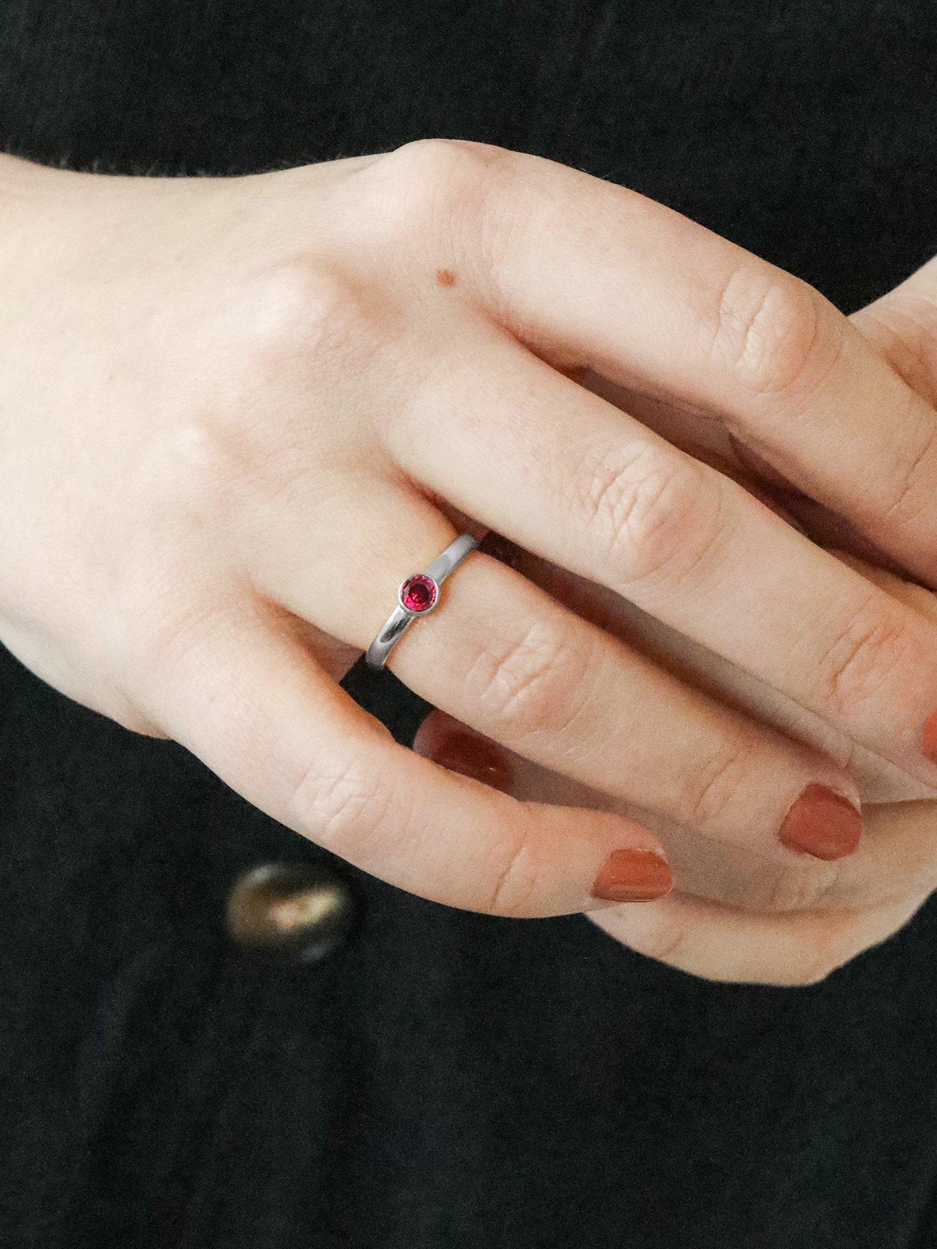 Image 2 of 2 of The Love Collection Sterling Silver Birthstone CZ Rubover Ring
