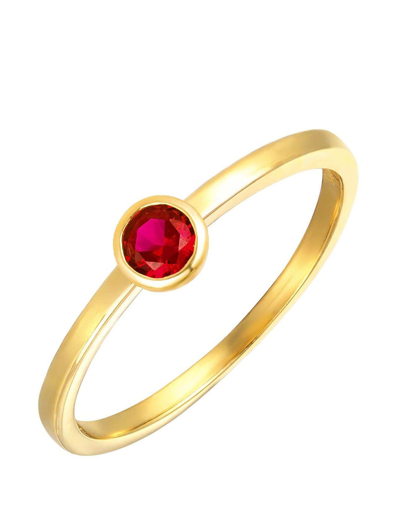 undefined Gold Plated Sterling Silver Birthstone CZ Rubover Ring