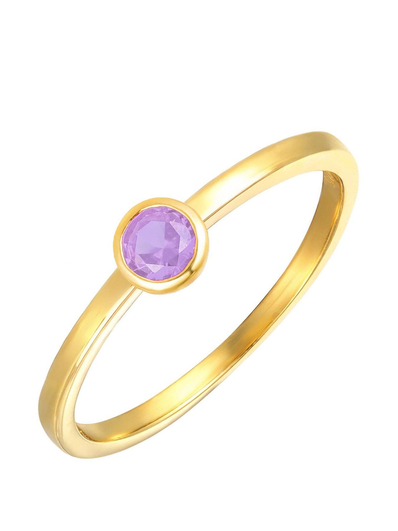 undefined Gold Plated Sterling Silver Birthstone CZ Rubover Ring
