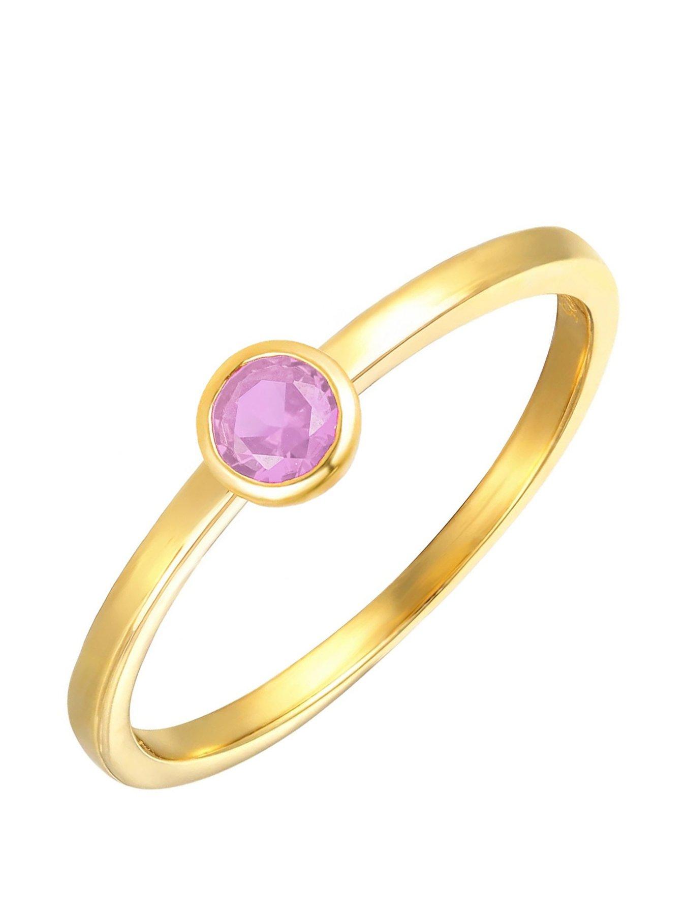 undefined Gold Plated Sterling Silver Birthstone CZ Rubover Ring