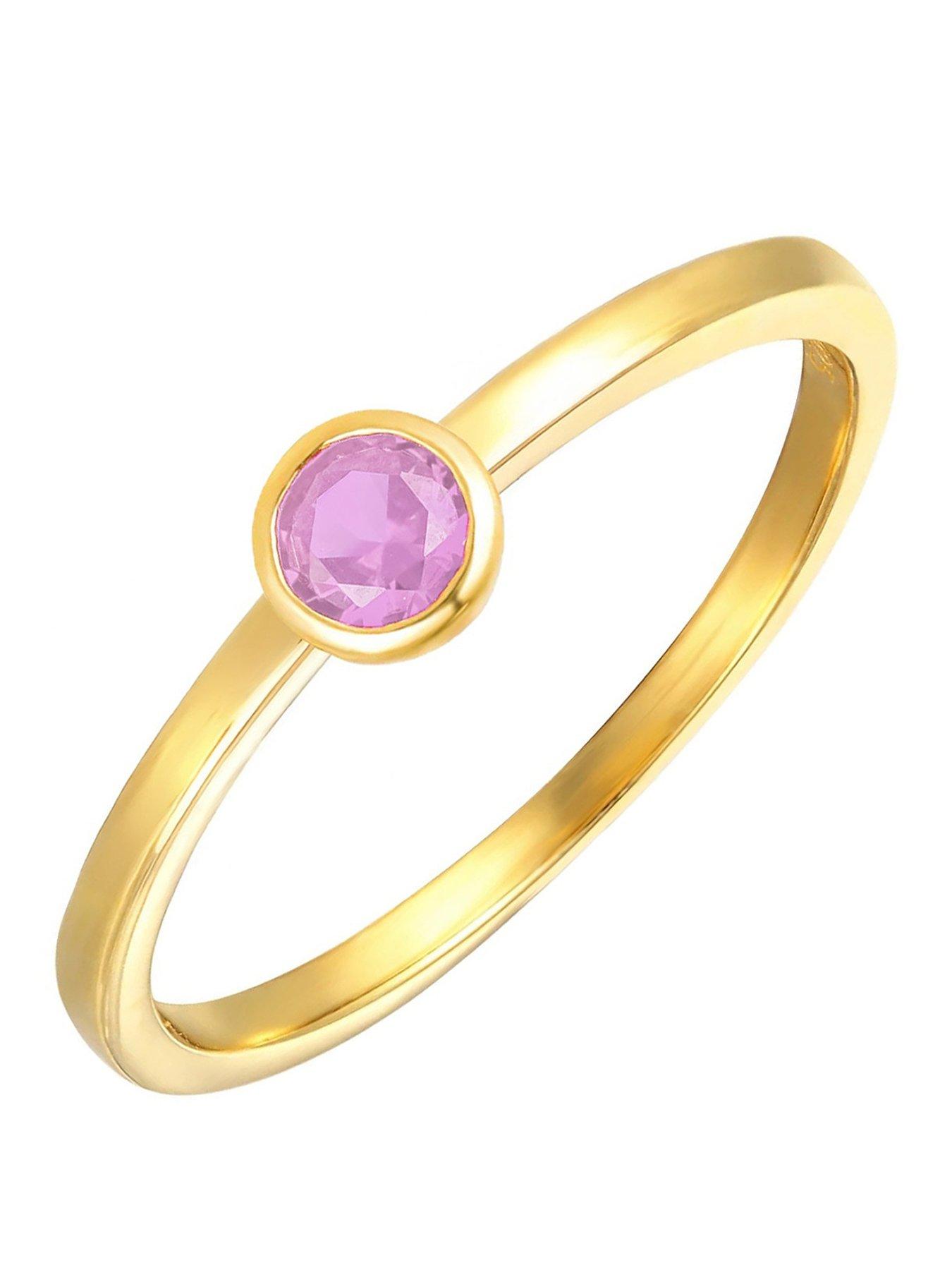The Love Collection Gold Plated Sterling Silver Birthstone CZ Rubover Ring