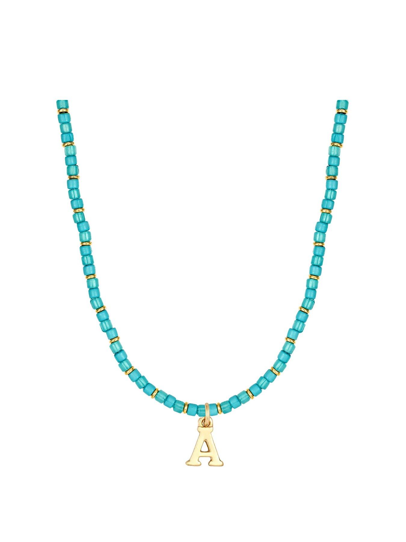 undefined Turquoise Bead Necklace with Gold Plated Initial