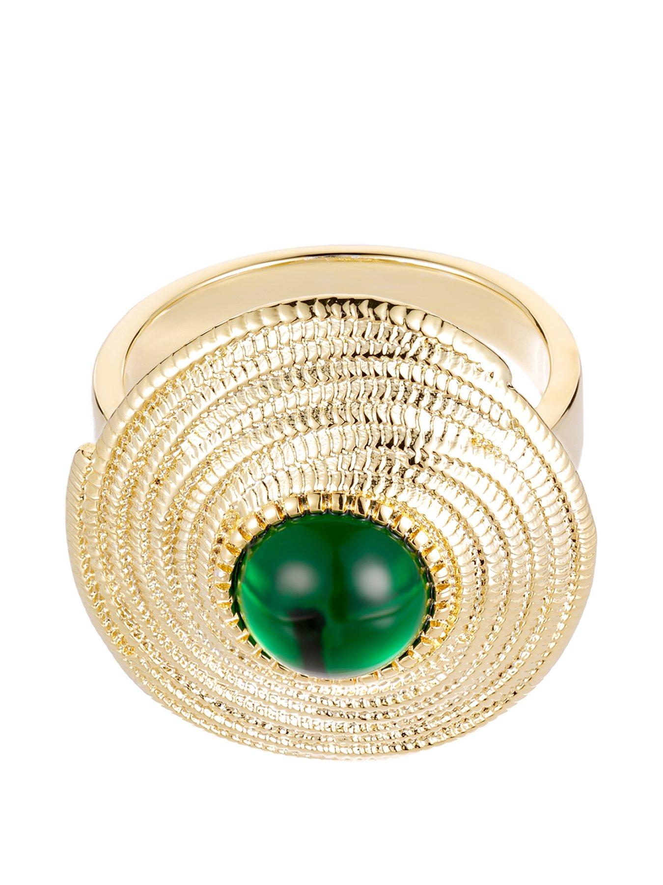 undefined Gold Plated Disc Ring with Green Stone