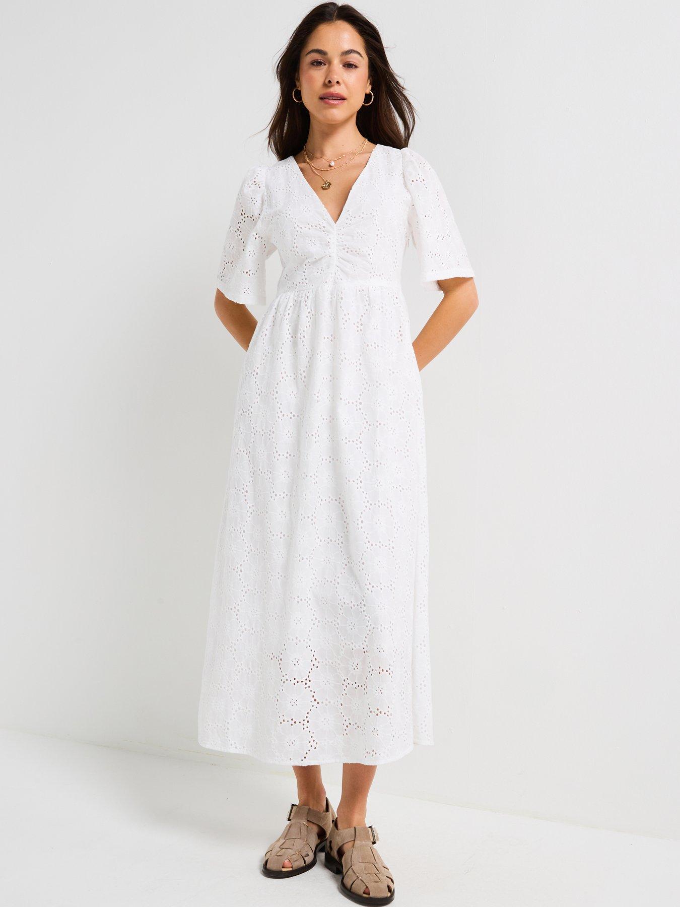 undefined Heaven V-Neck Anglaise Dress - White