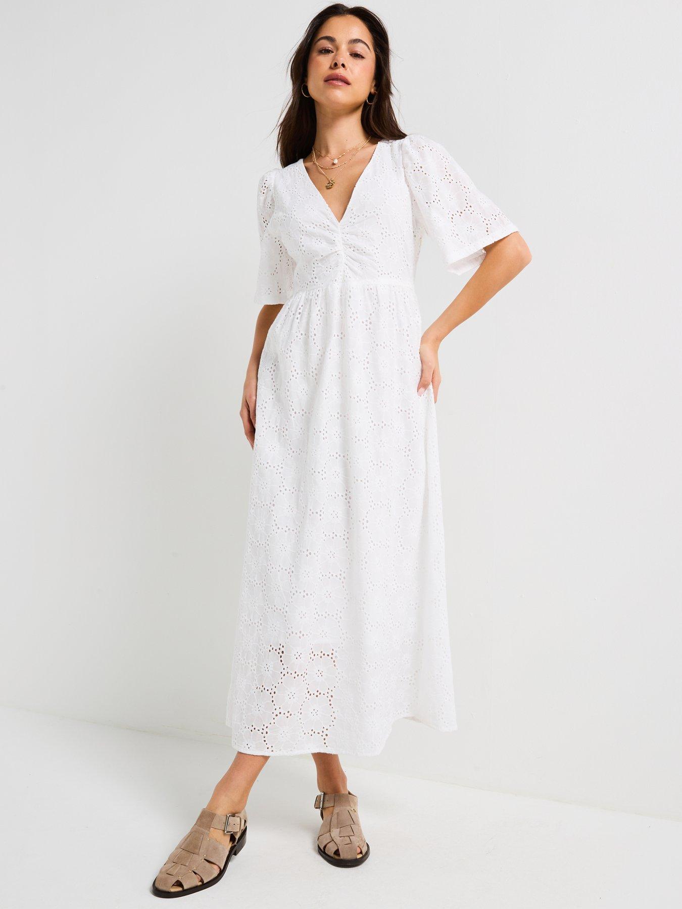 JDY Heaven V-Neck Anglaise Dress White Very