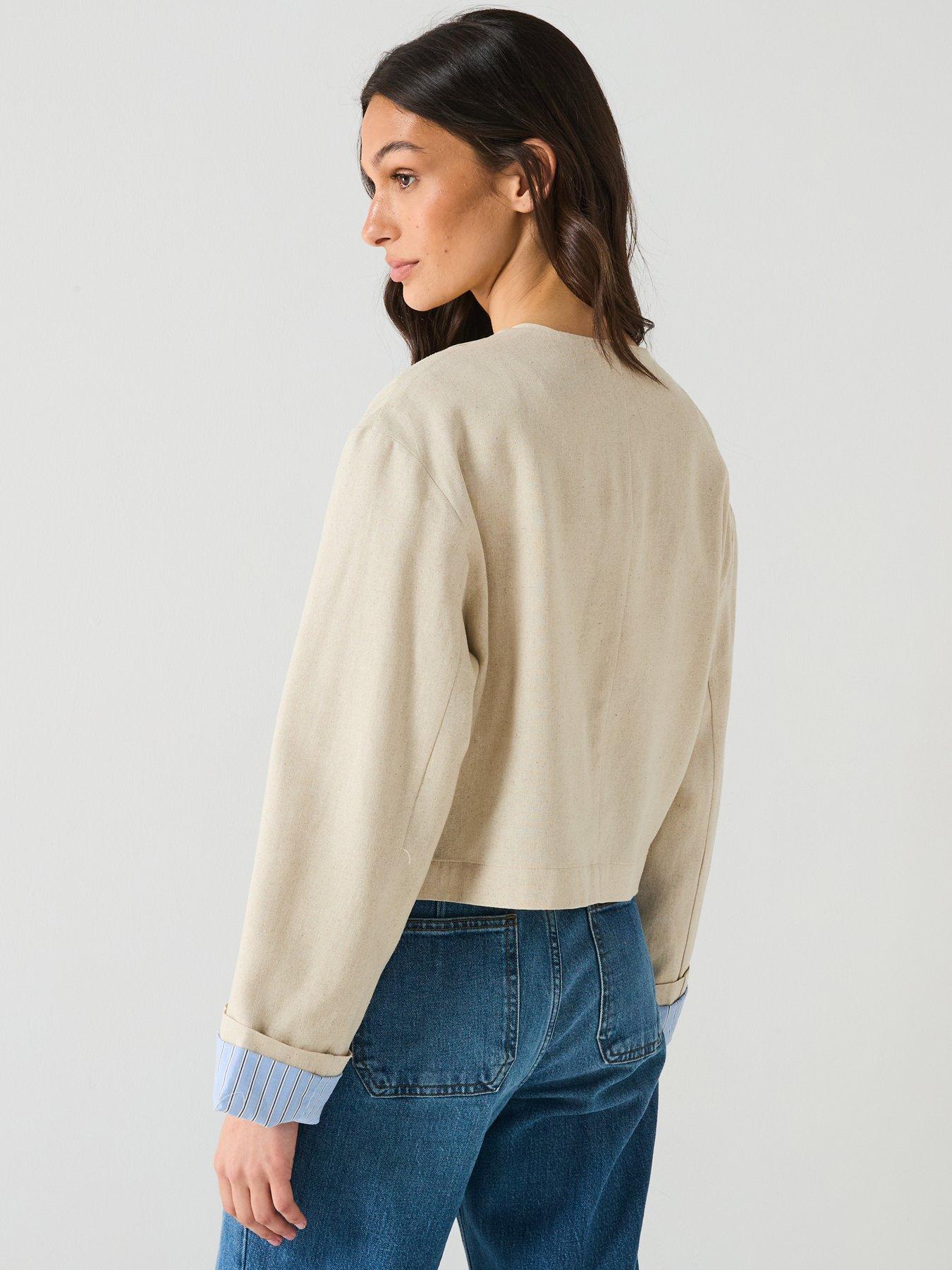 Image 2 of 6 of Only Pampa Long Sleeve Linen Jacket - Cream