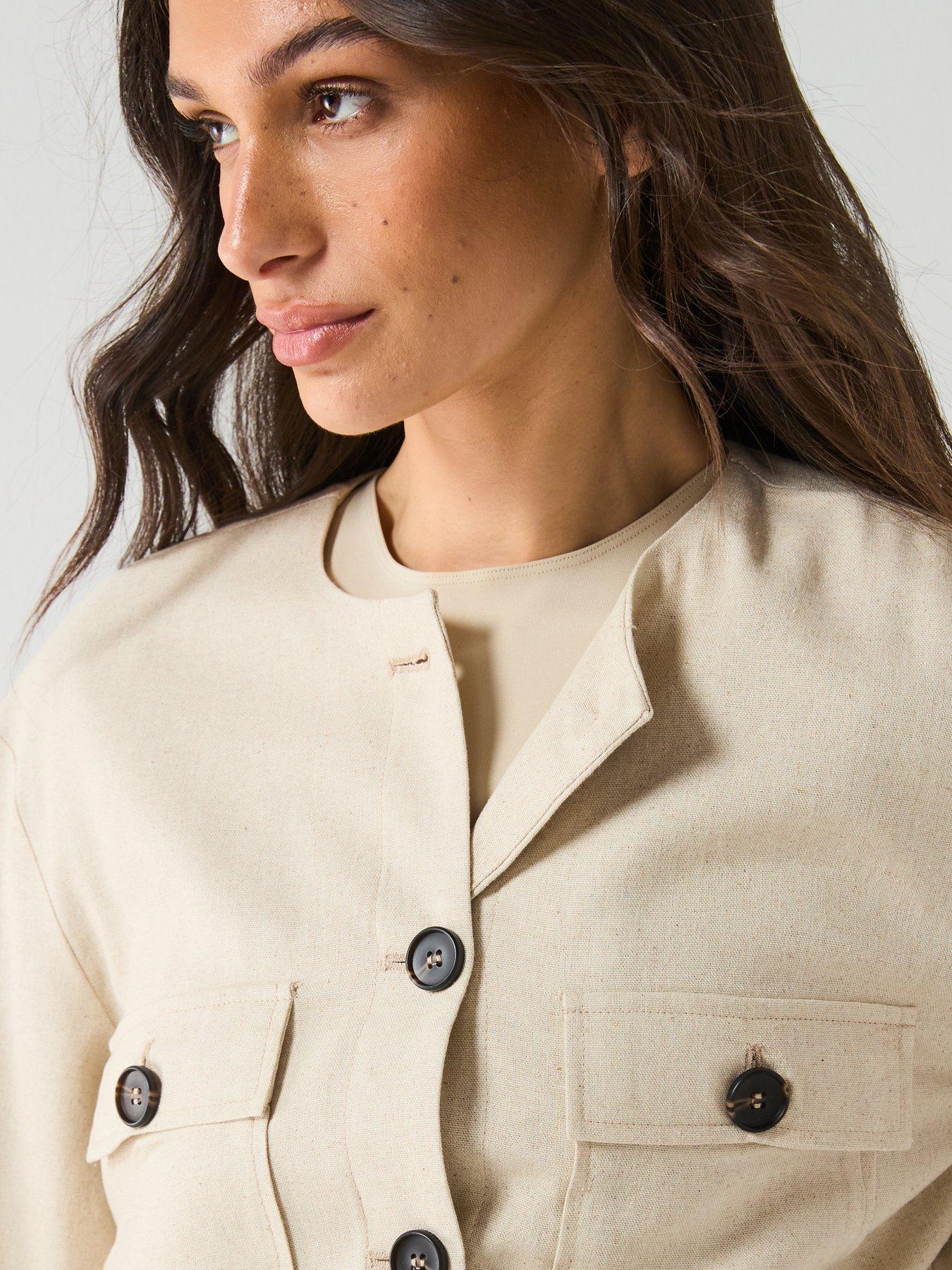 Image 4 of 6 of Only Pampa Long Sleeve Linen Jacket - Cream