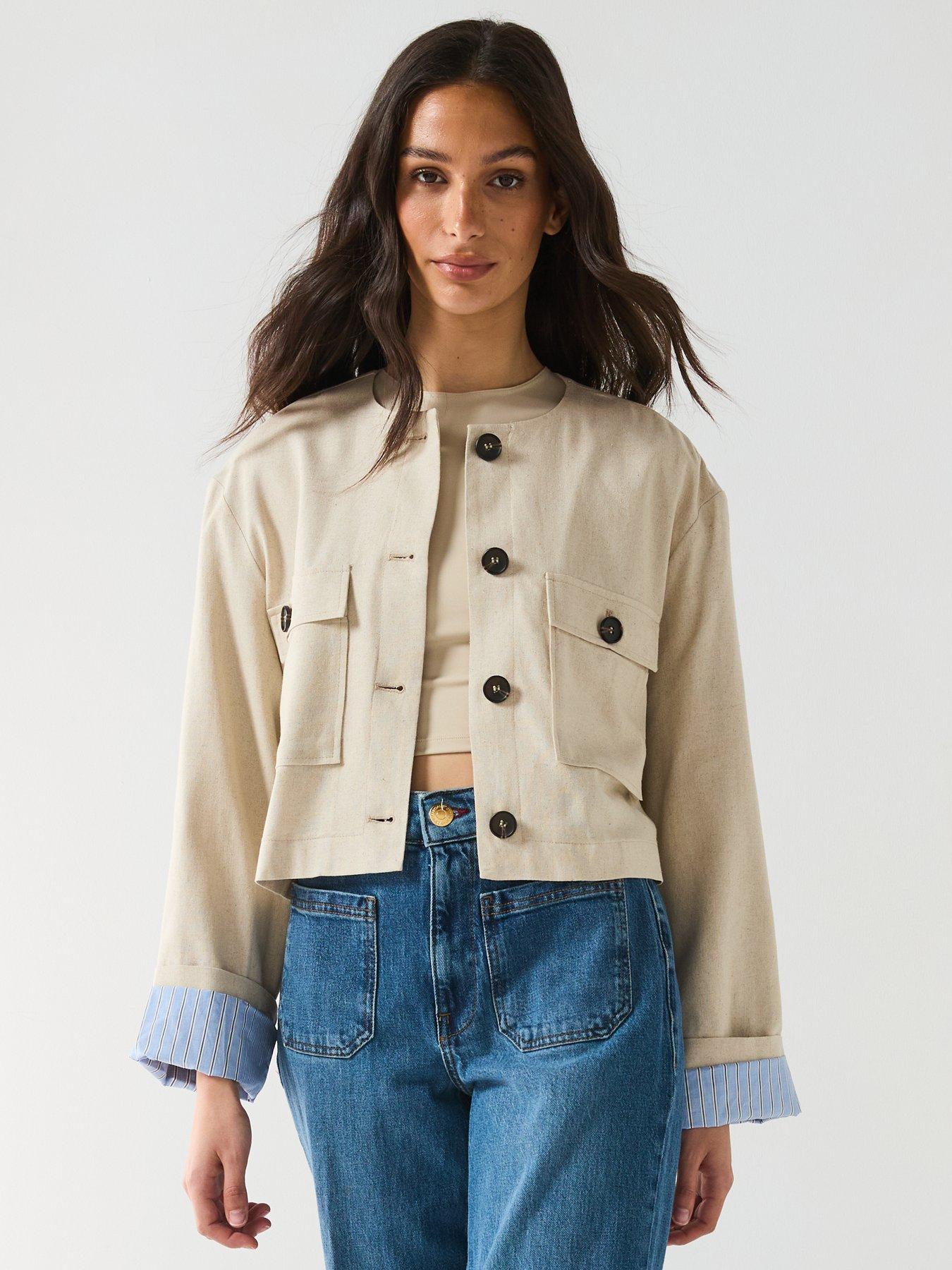 Image 5 of 6 of Only Pampa Long Sleeve Linen Jacket - Cream