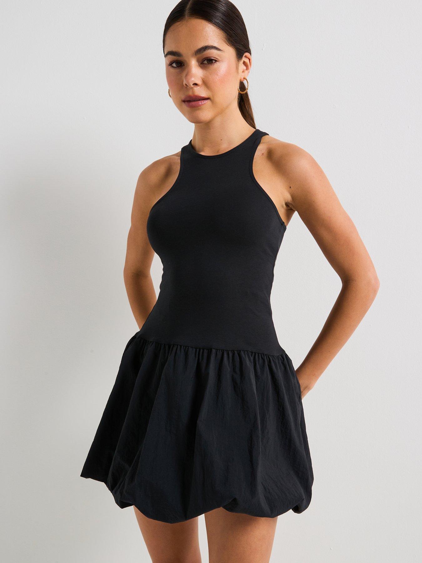 undefined Lia Sleeveless Balloon Mix Short Jersey Dress - Black