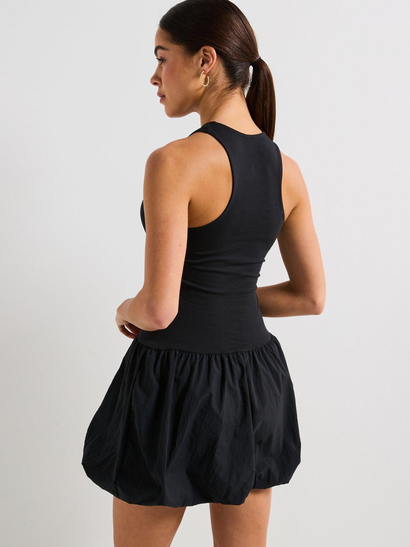 Image 2 of 4 of Only Lia Sleeveless Balloon Mix Short Jersey Dress - Black