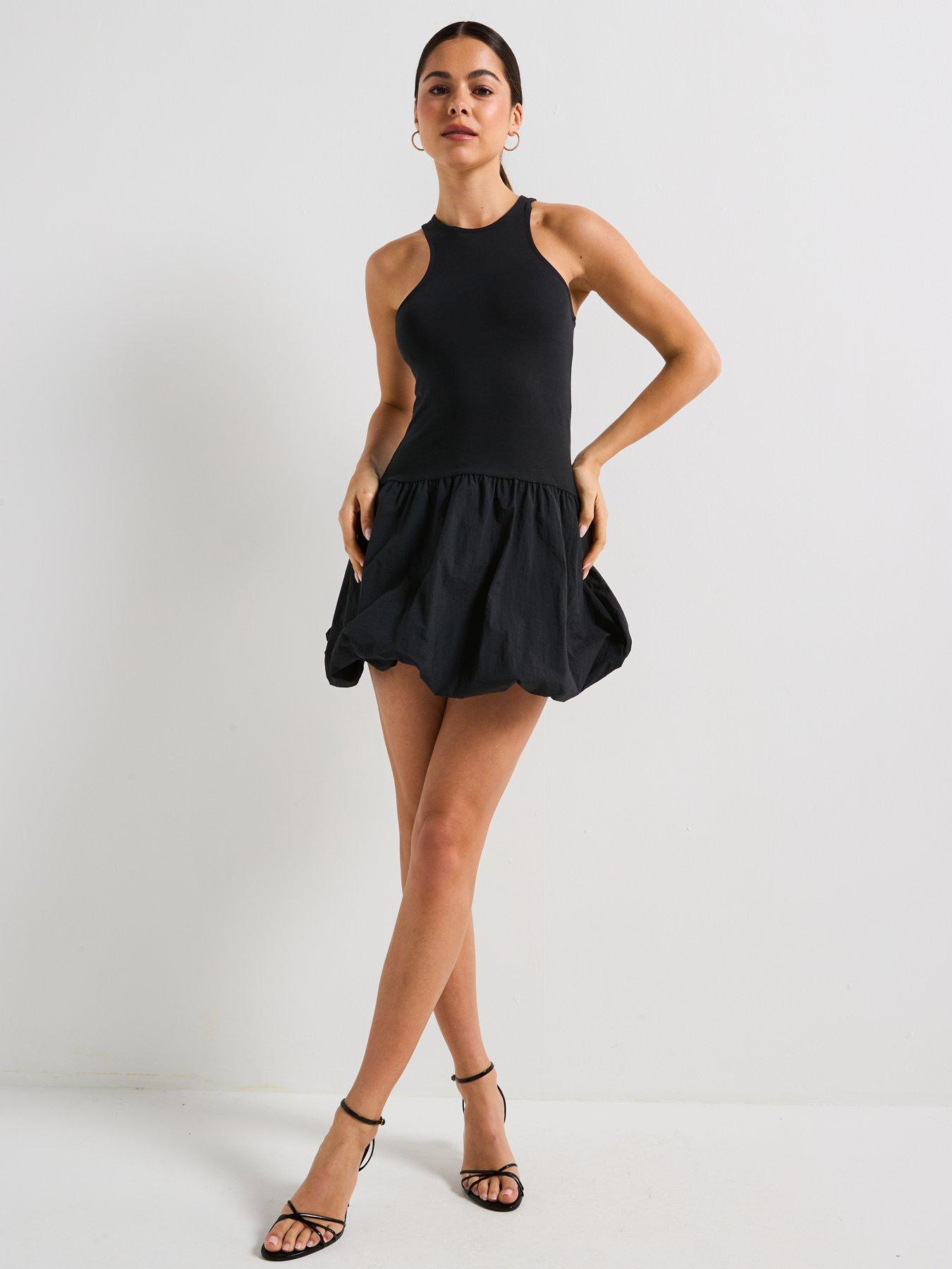 Image 3 of 4 of Only Lia Sleeveless Balloon Mix Short Jersey Dress - Black