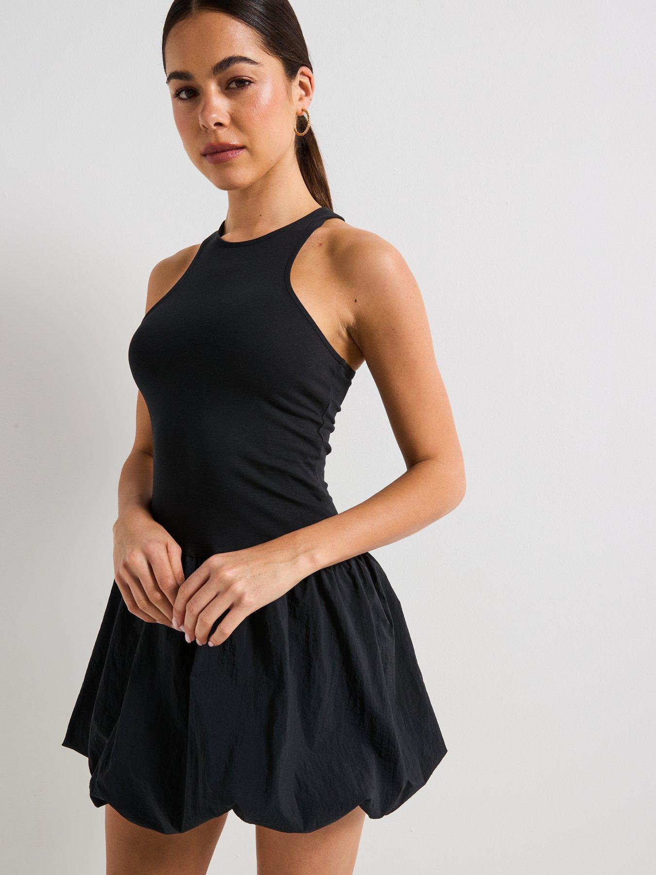 Image 4 of 4 of Only Lia Sleeveless Balloon Mix Short Jersey Dress - Black