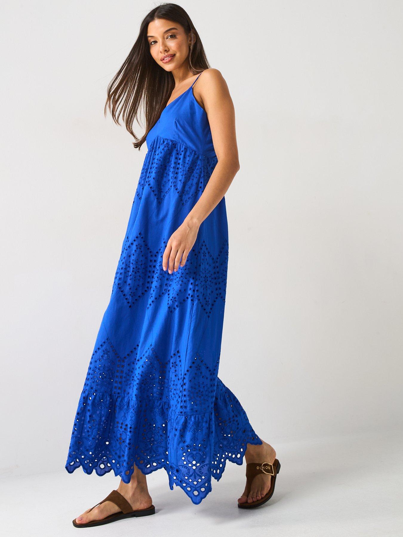 blue gauze dressing 1970s Embroidered Blue Shirtwaist Maxi Dress main image 1