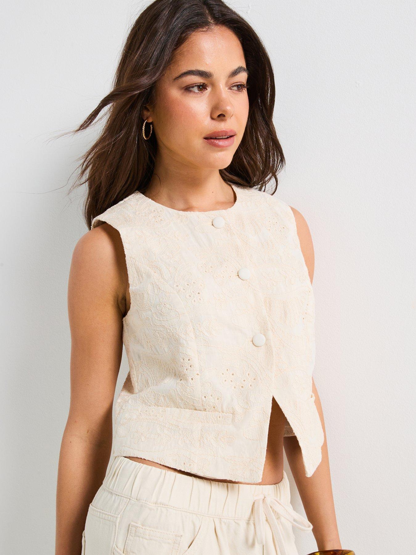 undefined Meline Sleeveless Short Waistcoat - Cream