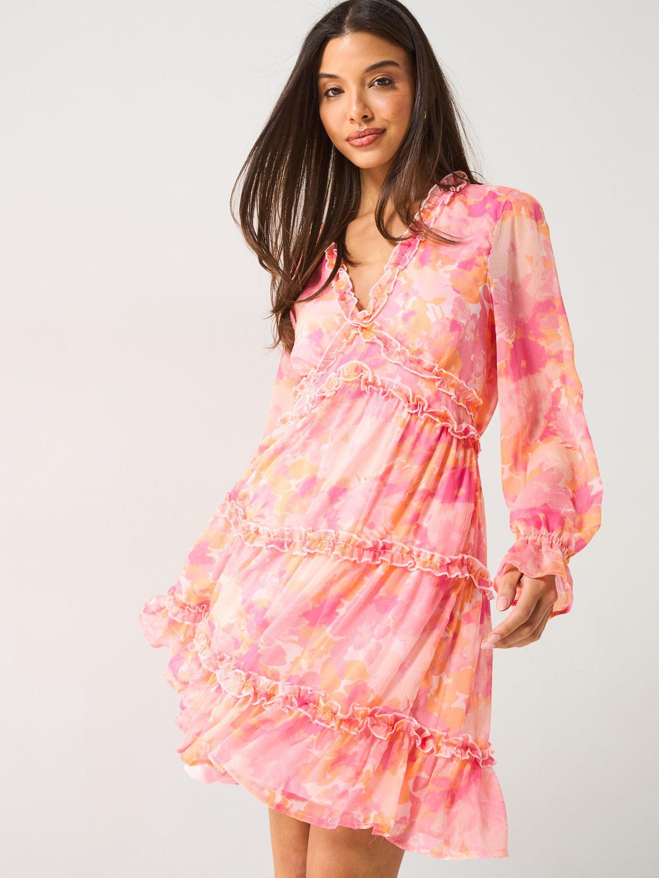 undefined Milla Long Sleeve Frill Short Dress - Multi