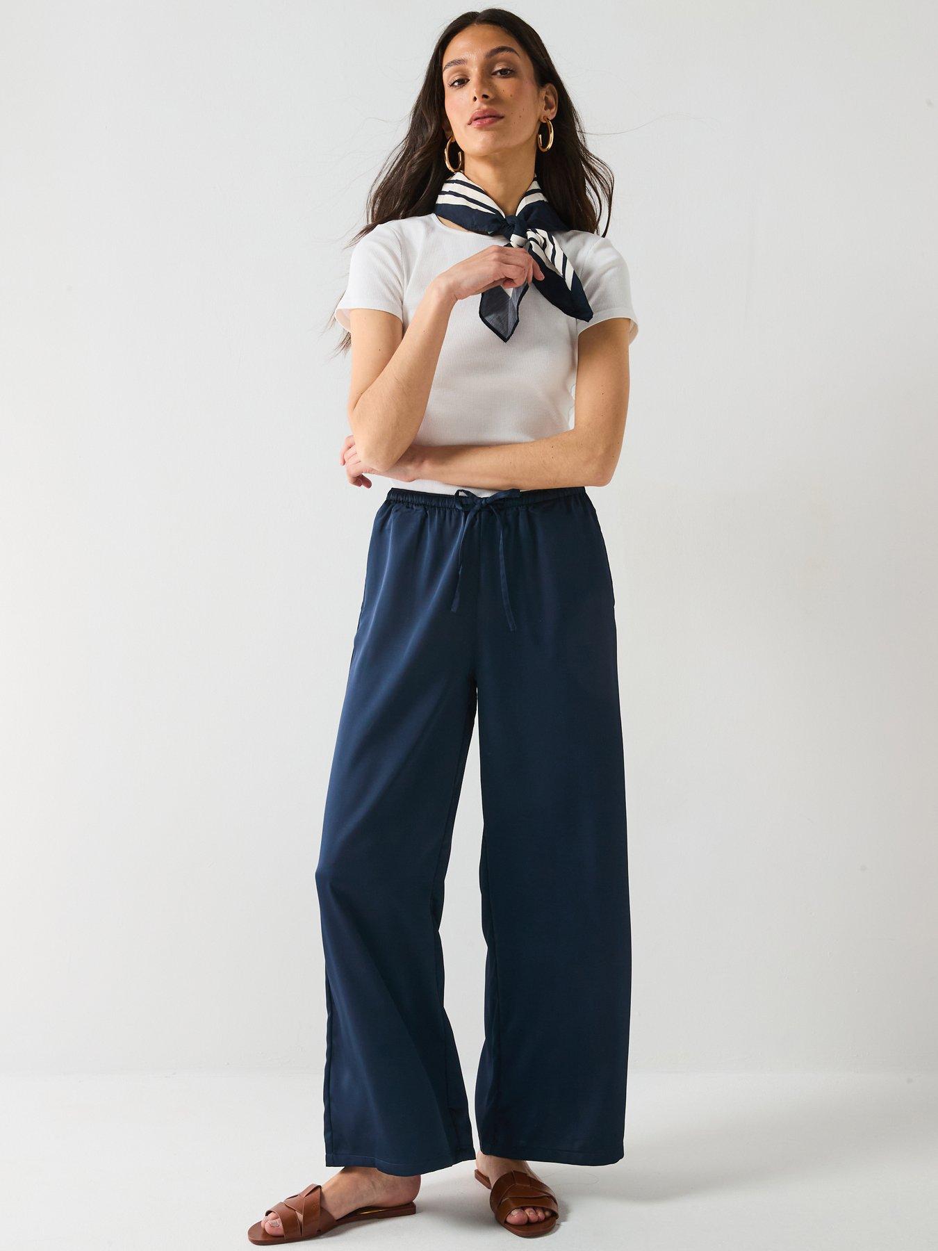 undefined Tricia Mid Waist Wide Satin Pant - Navy