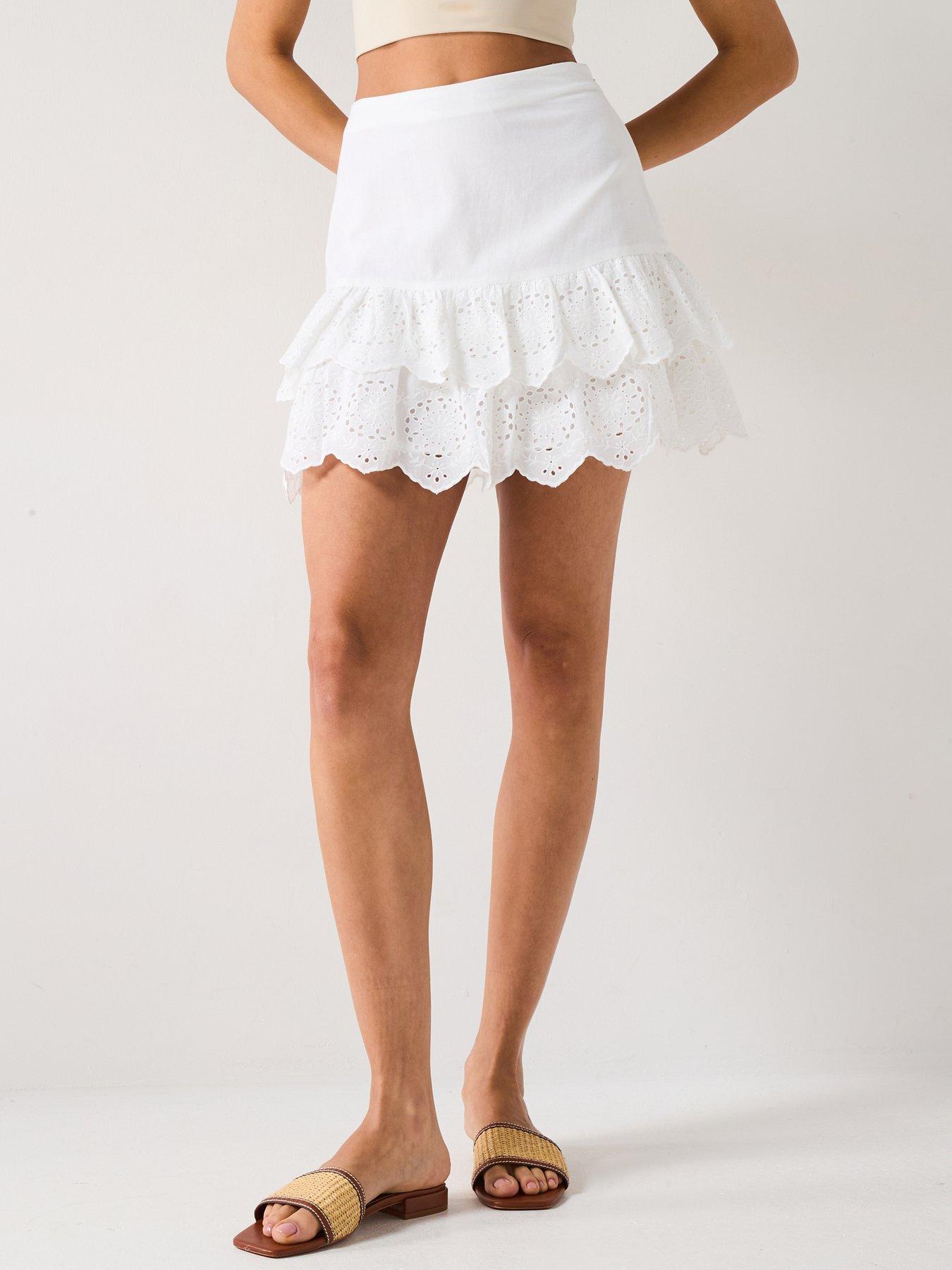 undefined Ellyn Mid Waist Layered Skirt - White