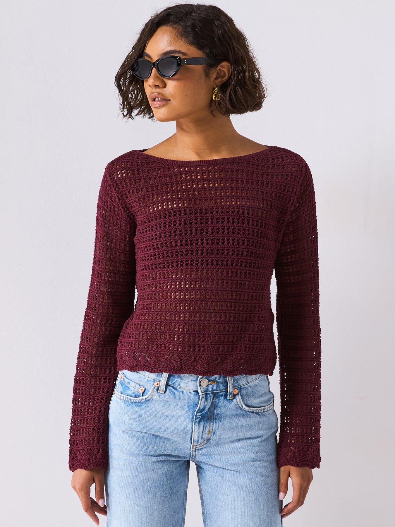 undefined Fallon Long Sleeve Boat Neck Knit - Burgundy