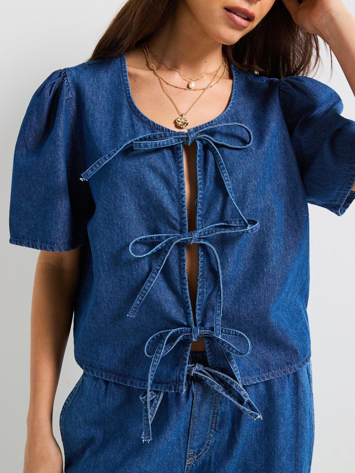 Image 4 of 6 of PIECES Denim Short Sleeve Top - Blue