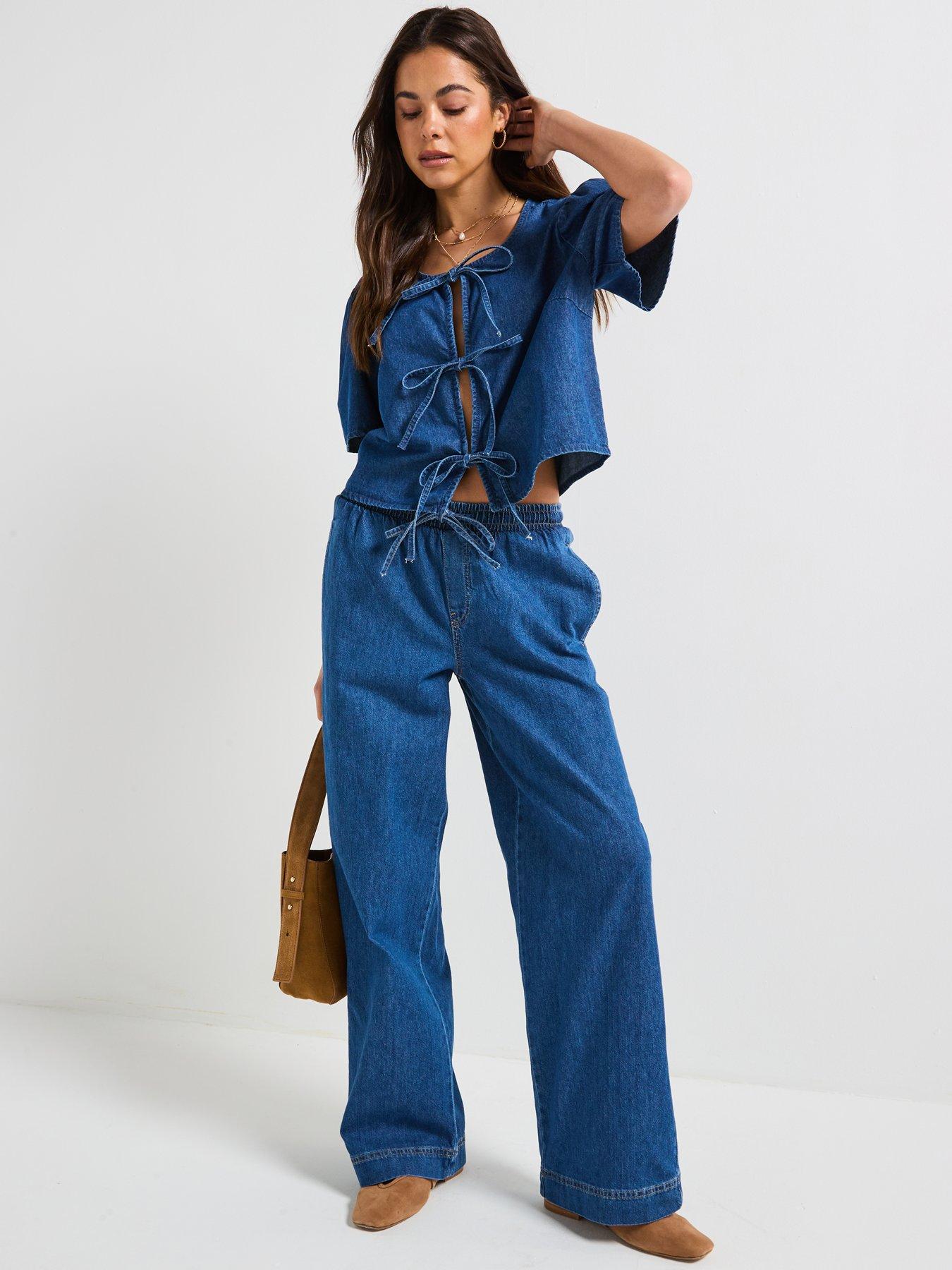 Image 5 of 6 of PIECES Denim Short Sleeve Top - Blue