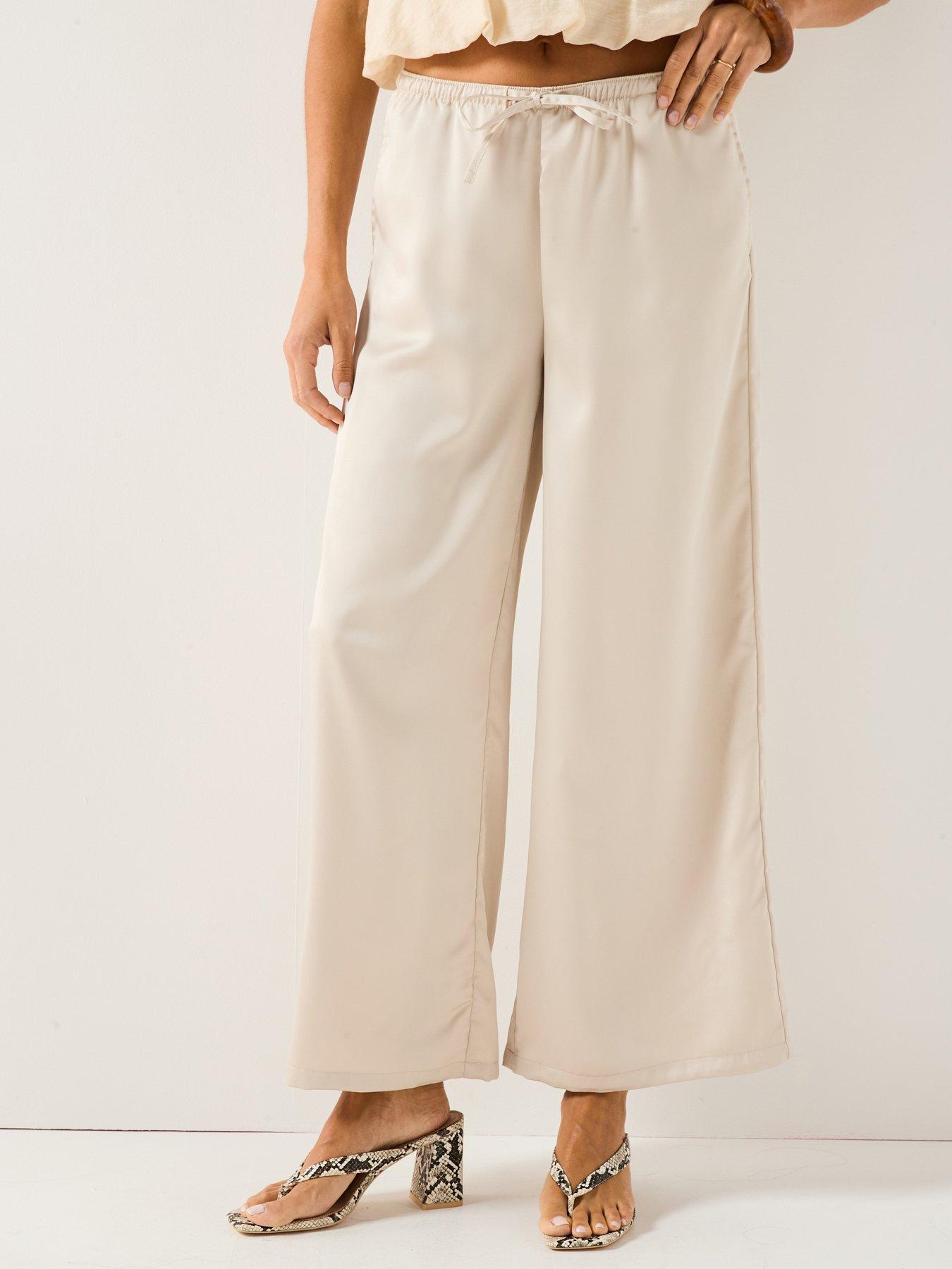 Vero Moda Tricia Mid Waist Wide Satin Pant - Beige