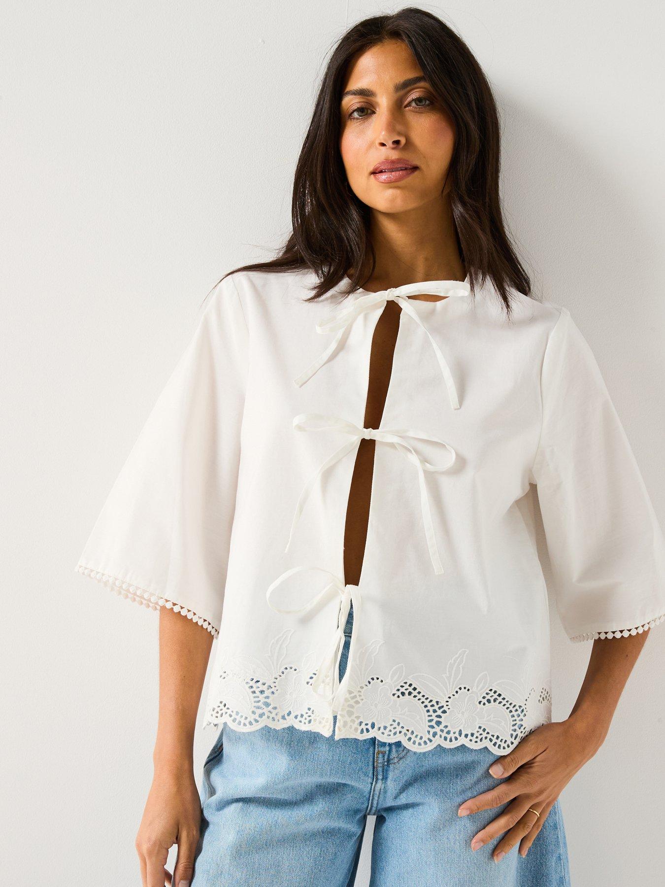 undefined Tia 3/4 Embellished Tie Top - Multi
