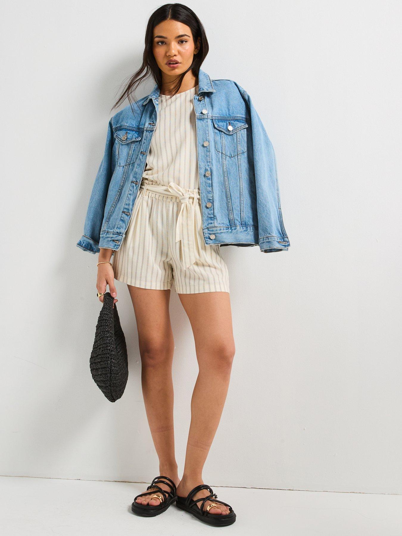 Image 3 of 6 of Only Lima High Waist Linen Belt Shorts - Cream